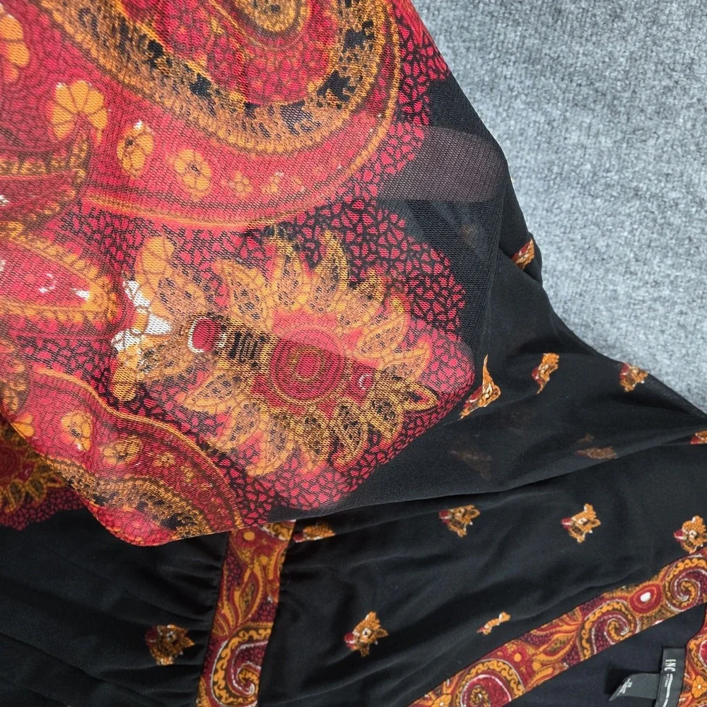 Vtg INC Babydoll Top Black Paisley Mesh Bell Sleeve Y2K Whimsigoth Fairy Boho 2X - Picture 3 of 12